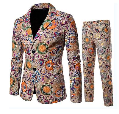 Handuo 2 knapper trykt blazer 2 stk. jakkesæt Orange XXXL