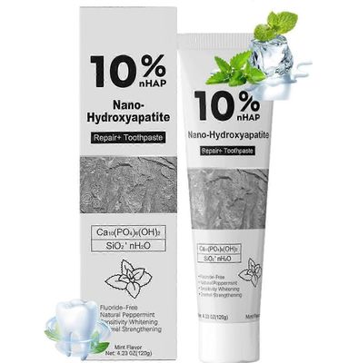 10%nHAP Nano Hydroxyapatite -hammastahna Fluoriton hammaskiillettä korjaava valkaiseva hammastahna, viileä minttu, raikas hengitys