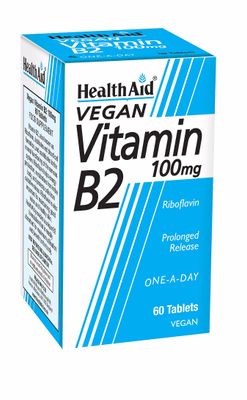 Health Aid Terveys tuki Vitamiini B2 (riboflaviini) 100mg-depottabletit, 60 tablettia