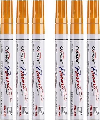 Linkrunning Orange maling markører penne - Enkelt farve 6 Pack permanent oliebaseret pensel, medium spids, hurtigtør og vandtæt markør til sten, tr...