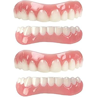 2 par proteser Kosmetisk finer Naturlig tone Instant Finér Dental silikone tandblegning Midlertidig protese Tænder Top Bund Falske tænder Dental