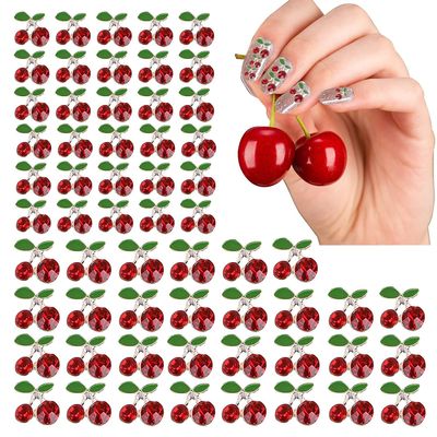 60 Stycken Set Av Spik Cherry Charms, 3D Nail Charms Cherry Strass Naglar Legering Cherry Shape Naglar Naglar Söt Glitter Nagelsmycken För