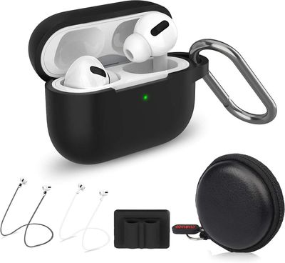 AIR Beskyttende silikoneetui til AirPods Pro (2019-udgivelsen) (LED foran synlig) med 1 nøglering/2 rem/1 urremholder/1 hovedtelefonetui (pakke med...
