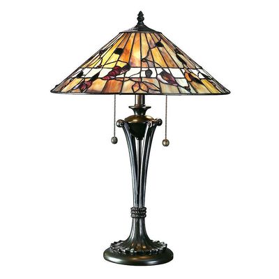 Interiors 1900 Lighting Bernwood 2 lys medium bordlampe Mørk bronze, Tiffany Glas, E27