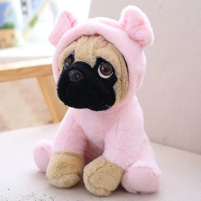 Store plysj leker 20cm Pug Dog i 7 kostymer Kosete Koseleke Teddy Plysj Dyr Gris