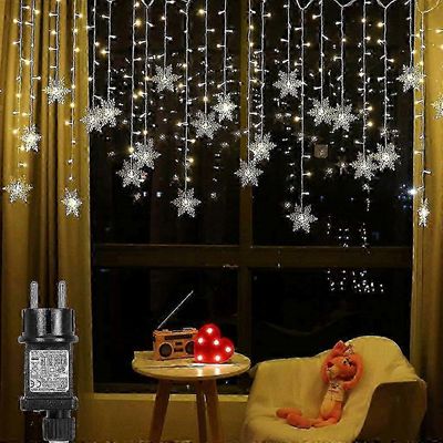 94 Led Schneeflocke Lichterkette 31v Warmwei Wasserdicht 8 Lichtmodi Lichtervorhang mit timer Innen Auen Fenster Weihnachten Deko