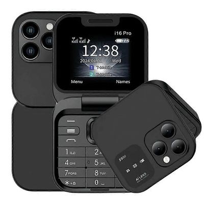 Rainbuvvy i16 Pro 2G Flip -puhelin 1,77 tuuman kaksois-SIM-valmiustilan kamera Pikavalinta Suuri akku Audiosoitin Herätyskello FM-ominaisuuspuhelin...