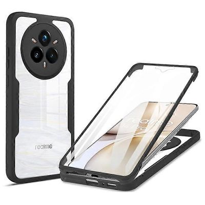 Yhteensopiva Realme 14 Pro 5G -kotelon kanssa Akryyli + TPU kirkas puhelimen kansi PET-näyttökalvolla Musta
