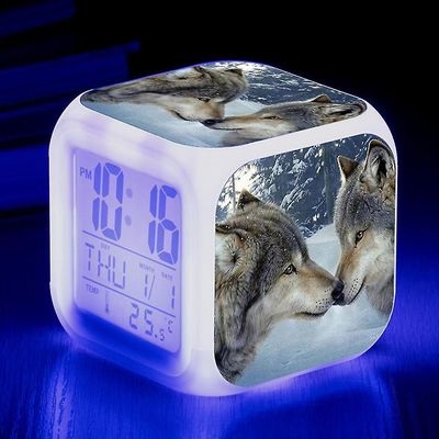 Animal Wolf Rveil Numrique, Lumires Colores Rveil Horloge Carre, Meilleur Cadeau Pour Garons Et Filles, Dcoration De Chambre Pour Les Enfants, Rveils
