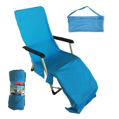 Mikrokuitu sunbath lepotuoli tuoli kattaa rantapyyhkeen nopea kuivuminen taskuilla lomalle Blue