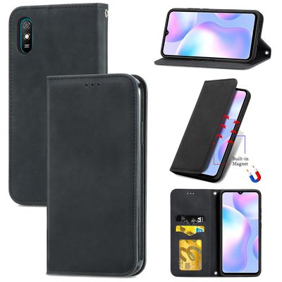 Gangxun Sag For Xiaomi Redmi 9a Magnetisk Lukning Læder Tegnebog Cover Housse Etui Shockproof - Sort