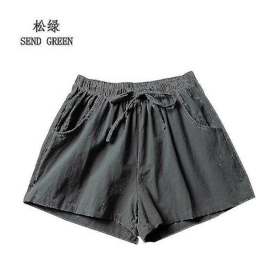 bomull lin shorts kvinners sport shorts sommer solid høy midje svarte shorts kvinner mote uformelle grunnleggende korte bukser Mørk grønn XL 70-80kg