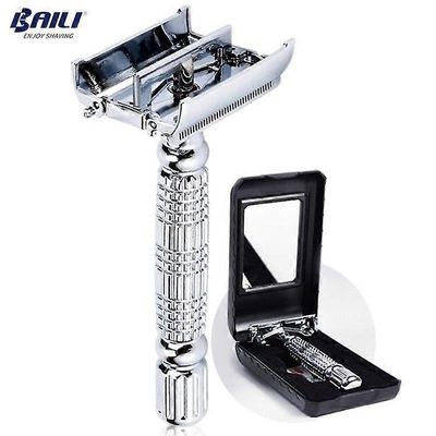 BAILI Barber Safety Blade Razor Double Edge Butterfly Twist Open T Shape Unisex 1 Matkalaukku peilillä