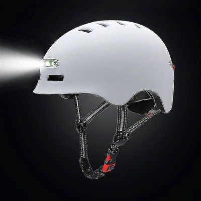 Pyöräilykypärä moottoripyöräkypärä valaistulla varoitusvalolla aikuisille lapsille Valkoinen L 58-61cm