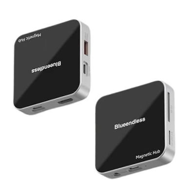 Magneettinen USB-C-keskitin USB A 3.2 10Gbps PD100W Type-C -moniporttisovitin SD/TF-korttikeskitin 16 15 Pro Max 7 portille Harmaa musta