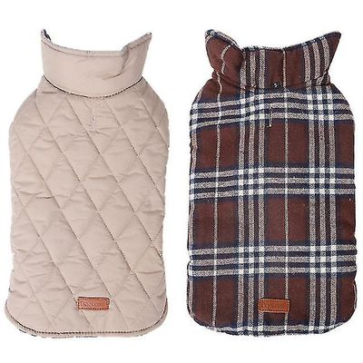 Zhuopai Vendbar vandtæt pet hund plaid jakke tøj brun XL