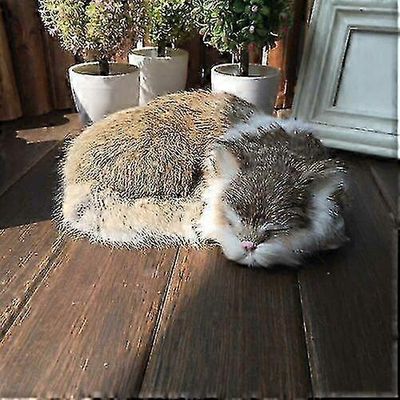 Realistinen nukkuminen Elävä Kissa Pehmo Tekoturkis Luonnollisen kokoinen Karvainen Taloeläin Laadukas 2025 Ruskea