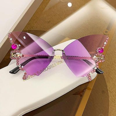 Luksus Diamond Butterfly Solbriller Kvinder Brand Vintage Briller Ladies Eyewea Lilla