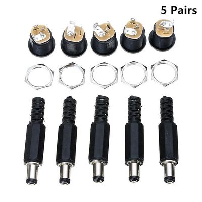 10Pcs 12v 3a 5,5 x 2,1 mm plast mandlige stik + dc-022 dc stikkontakt kvindelige jack skrue møtrik panel mount stik dc022 5,5 * 2,1 mm Mand-en-5kit