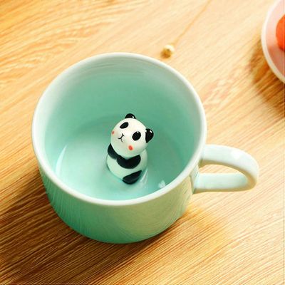 Baicccf Panda Surprise 3D-kahvimuki Söpö sarjakuva Animal Ceramics Cup Baby Animal Inside, paras toimistokuppi ja syntymäpäivälahja 8 OZ (Panda)