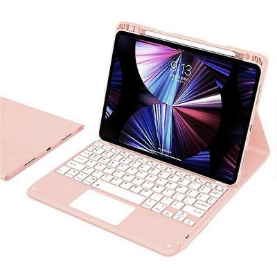 Yhteensopiva iPad Air 13 (2024) M2/iPad Pro 12.9 (2022)/(2021)/(2020)/(2018) Skin-Touch nahkainen tabletin kuori + X7 kosketuslevy Bluet Vaaleanpun...