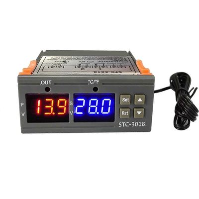 Stc-3018-lämpötilasäädin, digitaalinen led-näyttötermostaatti, lämpötilan säätökytkin micro lämpötilan säätökortin termostaattianturi (12v) 24v
