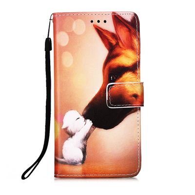 Foxdock Kompatibel med Samsung Galaxy S22 Case Læder Flip Tegnebog cover med kort slotholder kickstand mønster - Hund Kiss