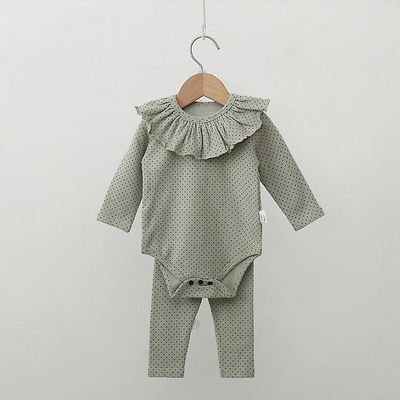 Nyfødte Crawl Suit Mandlige og kvindelige Baby Tøj Infant Bomuld Wave-dot lange ærmer og bukser i to stykker Lysegrøn 73CM