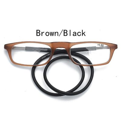 Magnetiske hængende hals læsebriller Unisex TR90 læsebriller (Brun ramme sorte ben, +150)