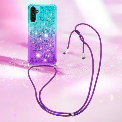 Foxdock Kompatibel med Samsung Galaxy A14 5g etui Glitter Bling Sparkle Soft Tpu kofanger beskyttelsesdæksel med snor Blå lilla