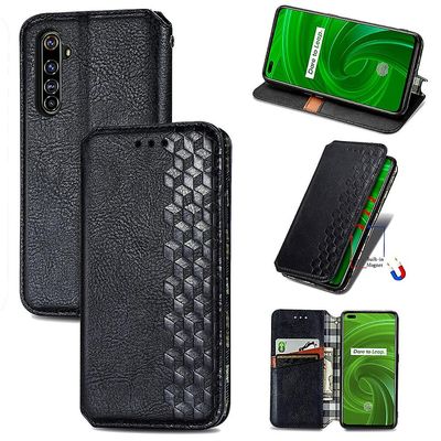 Kompatibel med Realme X50 Pro Flip Case Etui Vintage Wallet Flip Cover med magnetisk lukning Coque - Blå sort