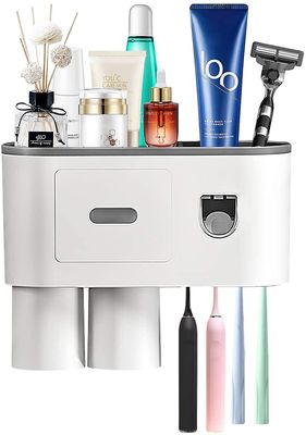 Automatisk tandpasta dispenser og tandbørsteholdere til badeværelset Grå