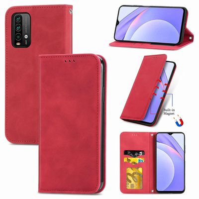 Gangxun Sag For Xiaomi Redmi 9 Power Magnetisk Lukning Læder Tegnebog Cover Housse Etui Shockproof - Rød