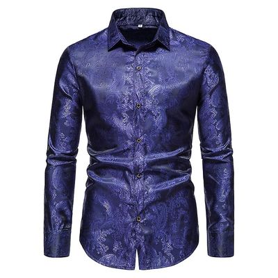 Kissqiqi Mænds Natklub Shiny 3d Trykt Slim Fit Button Down Party Dress Shirt Lilla 3XL