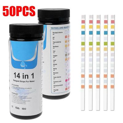 14 I 1 vandteststrimler Kit Hjem Drikkevand Pool Brønd Vandhane Kvalitetstest 50stk