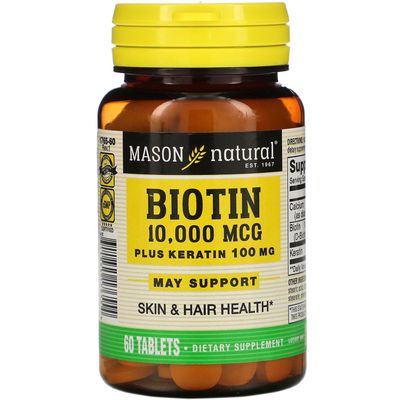 Mason Natural, biotiini ja keratiini, 10 000 mcg, 60 tablettia