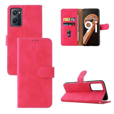 Etui til Realme 9i Cover Premium Læder Med Kortholder Flip Folio Magnetisk Etui Coque - Sort Pink