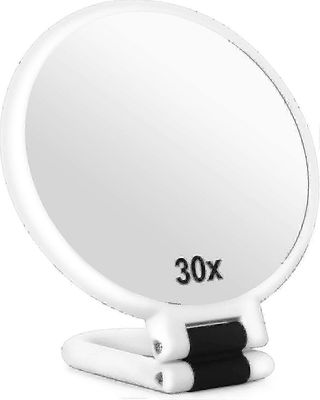 30x suurentava peilimatkakäsipeili kahvalla - kaksipuolinen käsipeili 1X 30X Magnilla Valkoinen