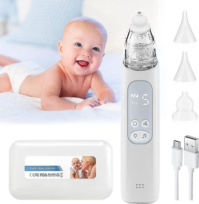 Baby nesesuger | Baby nesesuger | Automatisk elektrisk neserenser for baby, oppladbar, 5 sugenivåer, 3 størrelser silikonspisser, musikk og l