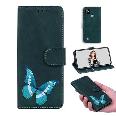 Etui til Infinix Smart Hd 2021 Butterfly Cover Premium Læder Magnetisk- Pink Grøn