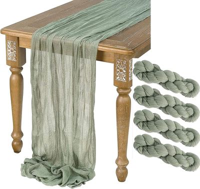 4kpl 90x400cm salvia vihreä juustokangas pöytäliina pitkä maalaismainen sideharso pöytäliina romanttinen puoliläpinäkyvä kangaspöytäliina boho hääk...