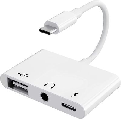 USB C–USB -sovitin, 3 in 1 USB C–USB OTG -sovitin, jossa 3,5 mm:n kuulokeliitäntä ja 60 W:n PD-pikalatausportti