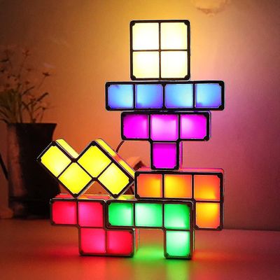 Tangram Stackable nattlys, ledet 7 farger induksjon interlocking bordlampe 3d DIY magiske blokker puslespill leketøy for barn tenåringer soverom hj...