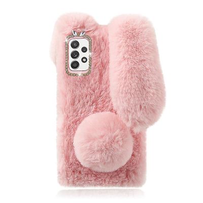 Karvainen lämmin puhelin kuori pupu korva muhkea matkapuhelinkotelo yhteensopiva A52: n kanssa Vaaleanpunainen Samsung Galaxy A52