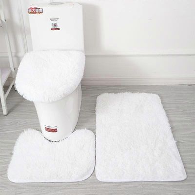 Uudelleen suunniteltu pehmeä liukumaton 2 kpl kylpyhuoneen suihkumatto wc-lattiamatto matto wc-matto hyvä makuuhuonesetti valkoinen 3Pcs/set