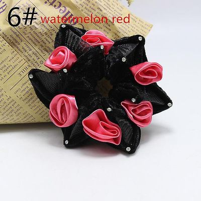2pc Chiffon Rose Hex Hoved Blomst Hår Ring Pandebånd Farve Trompet med Diamant Fleece Pandebånd 6