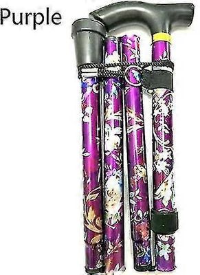 Folding Walking Stick Justerbar Aluminium Floral Walking Cane Til Vandreture Camping Holdbart Mobilitetshjælpemiddel Lilla