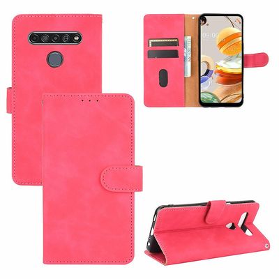 Etui til Lg K61 / Lg Q61 Cover Premium Læder med kortholder Flip Folio Magnetisk etui Etui Coque - Sort Pink