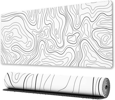 Stor spillmusematte med sydde kanter, minimalistisk topografisk kartbordmatte, utvidet XL-musematte med sklisikker base, kul skrivebordspute for ta...