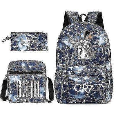 Jalkapallotähti C Ronaldo Cr7 painettu reppu opiskelijan kolmiosaisen repun ympärillä. 2025 Reppu penaali raiden iii